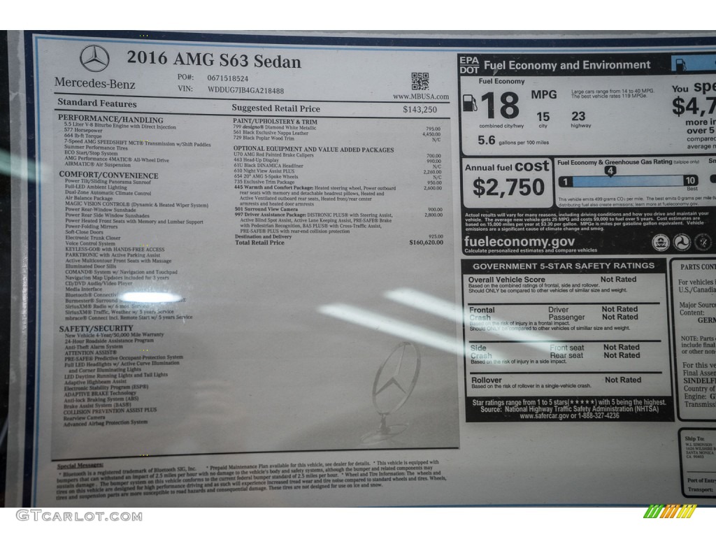 2016 Mercedes-Benz S 63 AMG 4Matic Sedan Window Sticker Photo #109290469