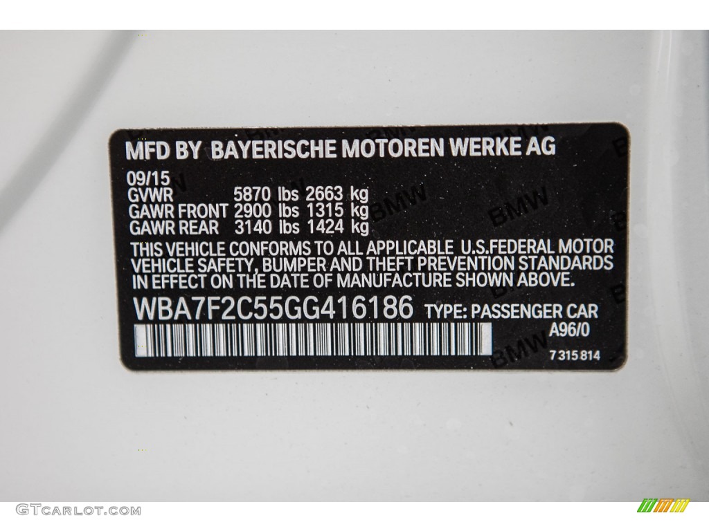 2016 BMW 7 Series 750i xDrive Sedan Color Code Photos