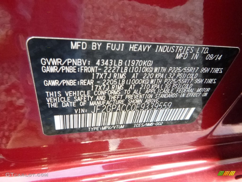 2014 XV Crosstrek 2.0i Premium - Venetian Red Pearl / Ivory photo #15