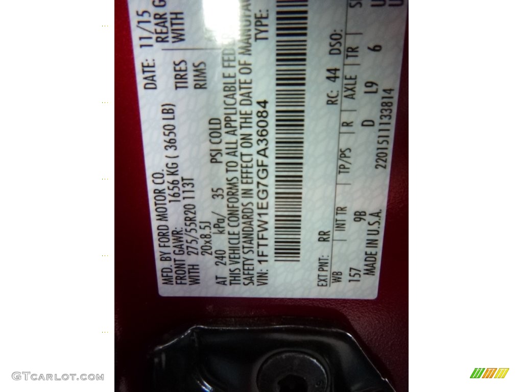 2016 F150 Color Code RR for Ruby Red Photo #109348511