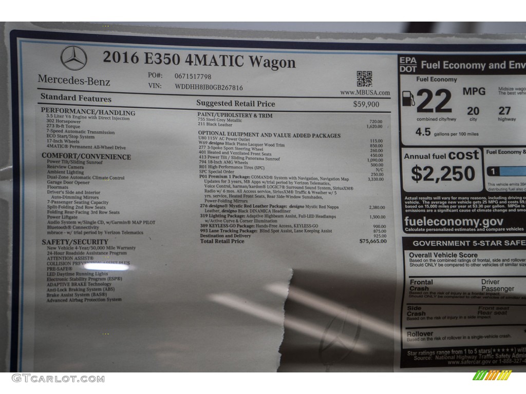 2016 Mercedes-Benz E 350 4Matic Wagon Window Sticker Photo #109398001