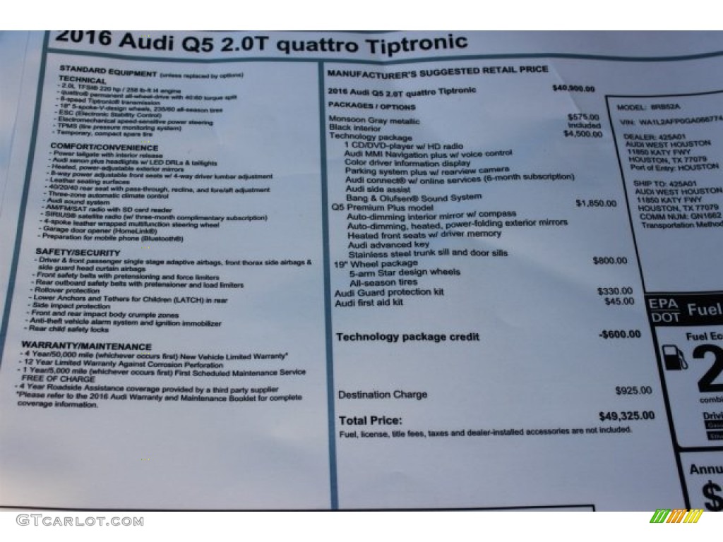 2016 Q5 2.0 TFSI Premium Plus quattro - Monsoon Gray Metallic / Black photo #8