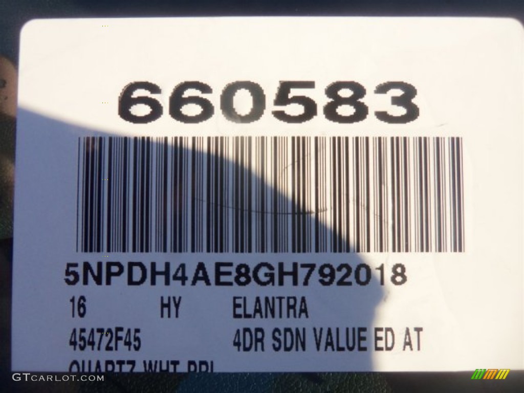 2016 Elantra Value Edition - White / Black photo #3