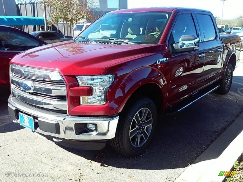 2015 F150 Lariat SuperCrew 4x4 - Ruby Red Metallic / Medium Light Camel photo #7