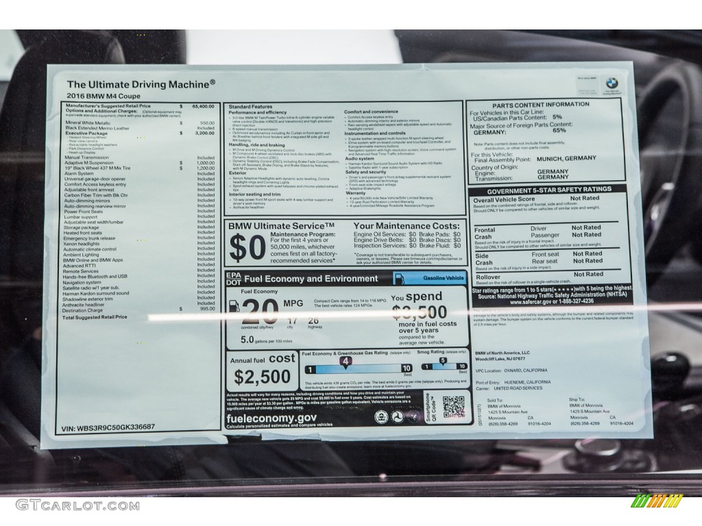 2016 BMW M4 Coupe Window Sticker Photos