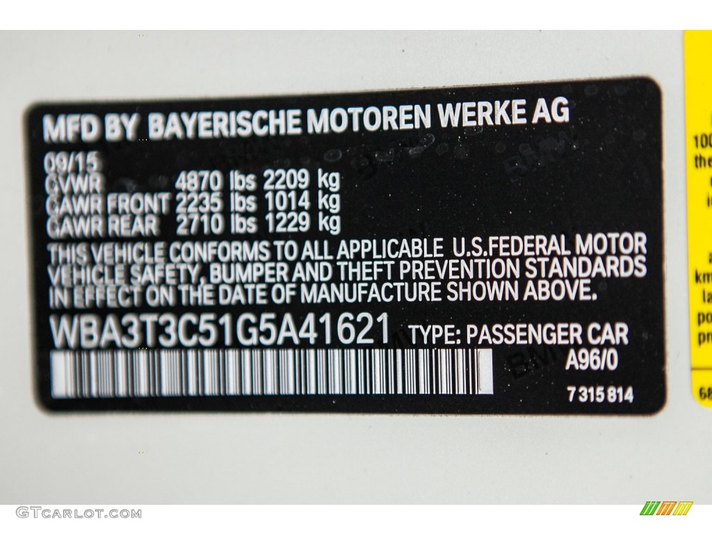 2016 4 Series Color Code A96 for Mineral White Metallic Photo #109427835