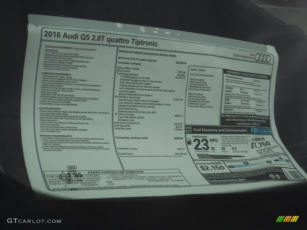 2016 Q5 2.0 TFSI Premium quattro - Mythos Black Metallic / Black photo #10