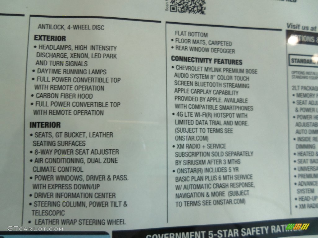 2016 Chevrolet Corvette Stingray Convertible Window Sticker Photo #109452265