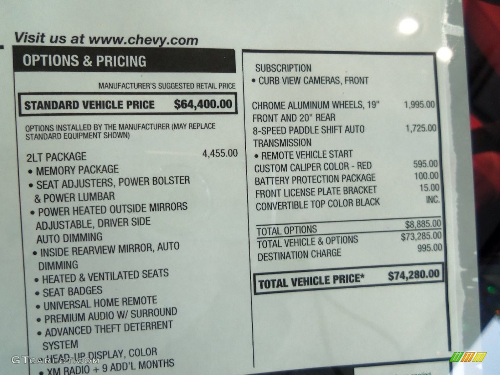 2016 Chevrolet Corvette Stingray Convertible Window Sticker Photo #109452279
