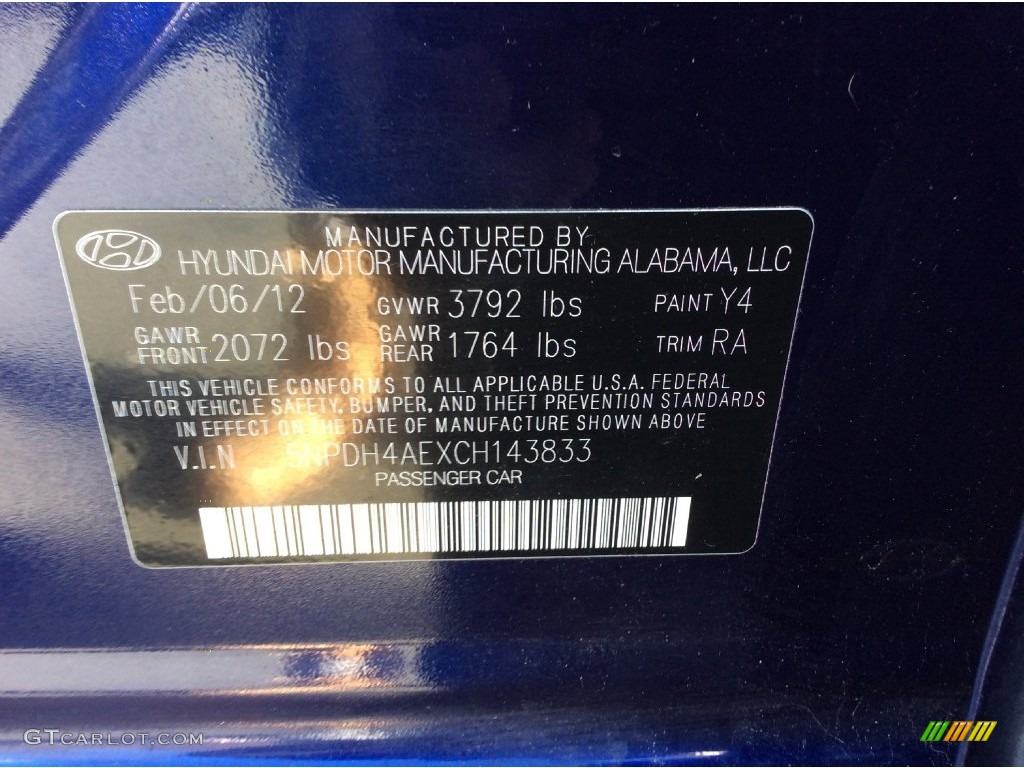 2012 Elantra GLS - Indigo Night Blue / Gray photo #31