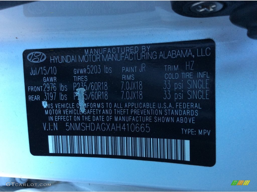 2010 Santa Fe SE 4WD - Pearl White / Cocoa Black photo #33