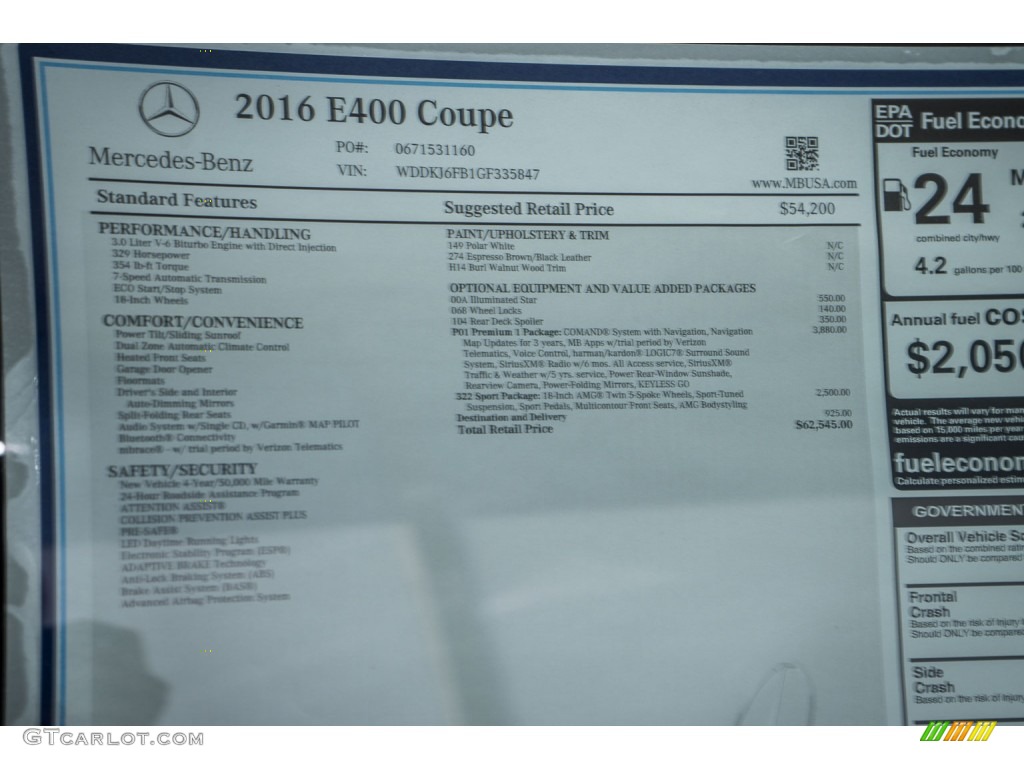 2016 E 400 Coupe - Polar White / Chestnut Brown/Black photo #11
