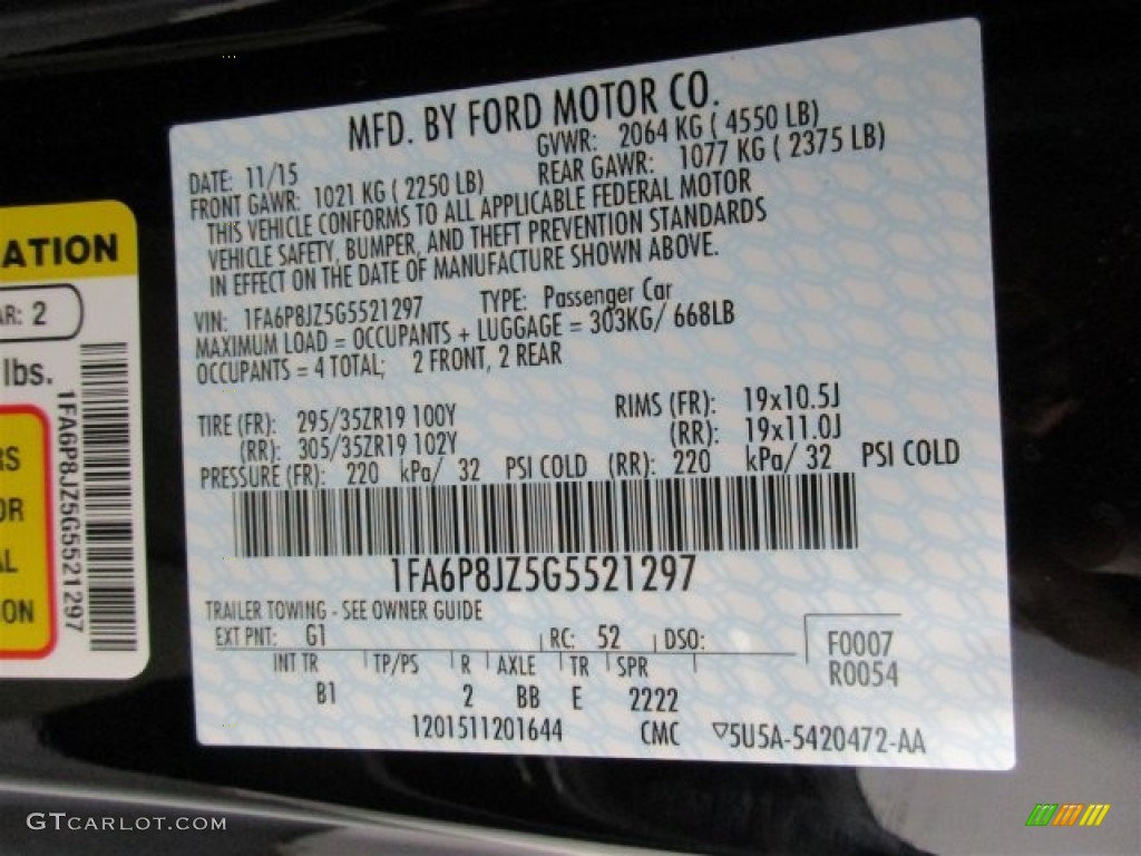 2016 Mustang Color Code G1 for Shadow Black Photo #109472187