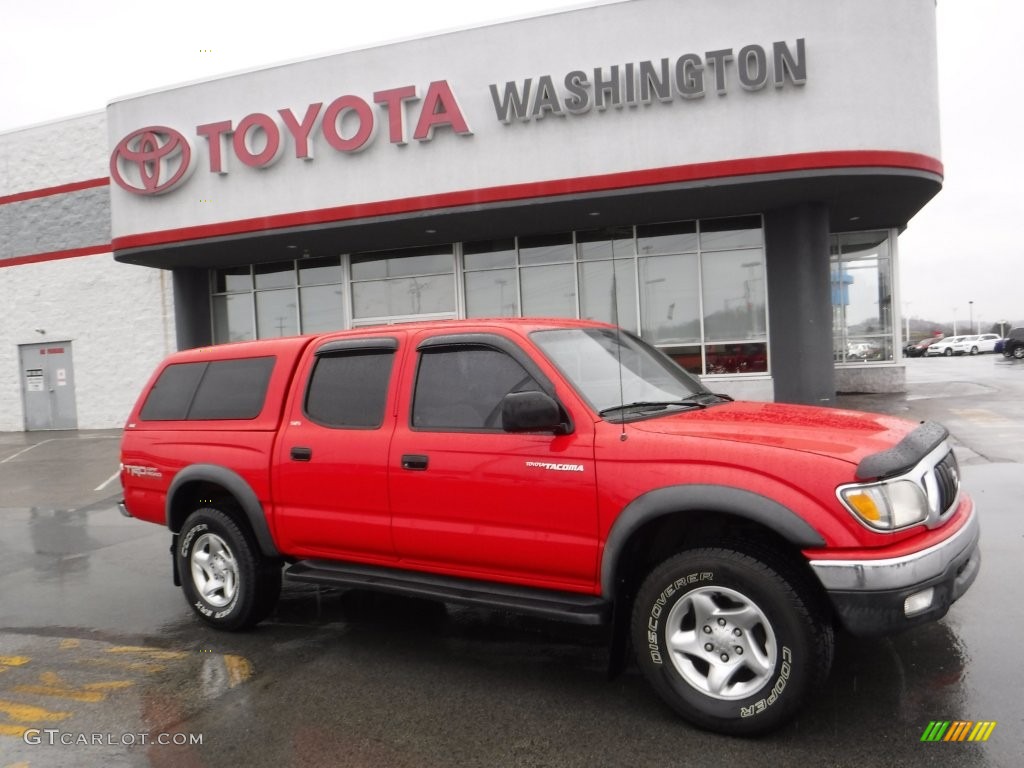 2001 Tacoma V6 TRD Double Cab 4x4 - Radiant Red / Oak Beige photo #2