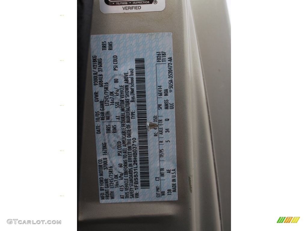 2006 Ford E Series Van E350 XL 15 Passenger Color Code Photos