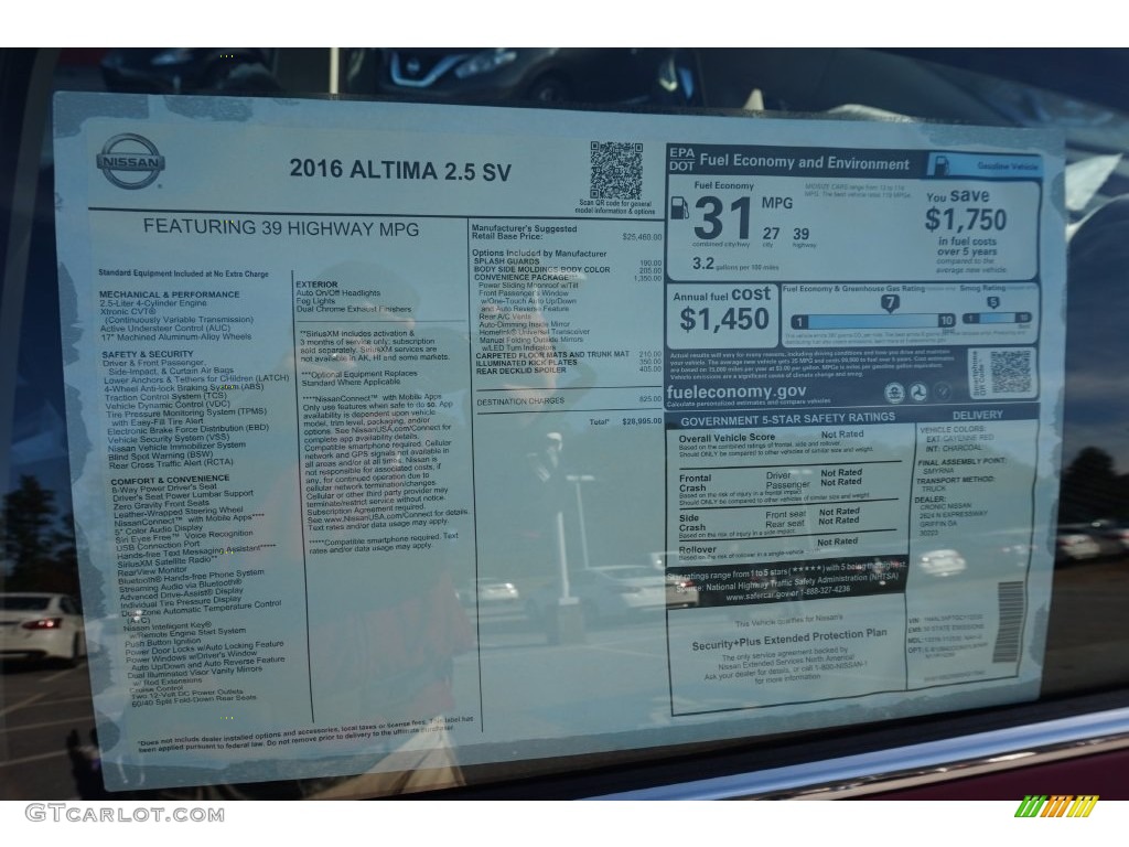 2016 Nissan Altima 2.5 SV Window Sticker Photos