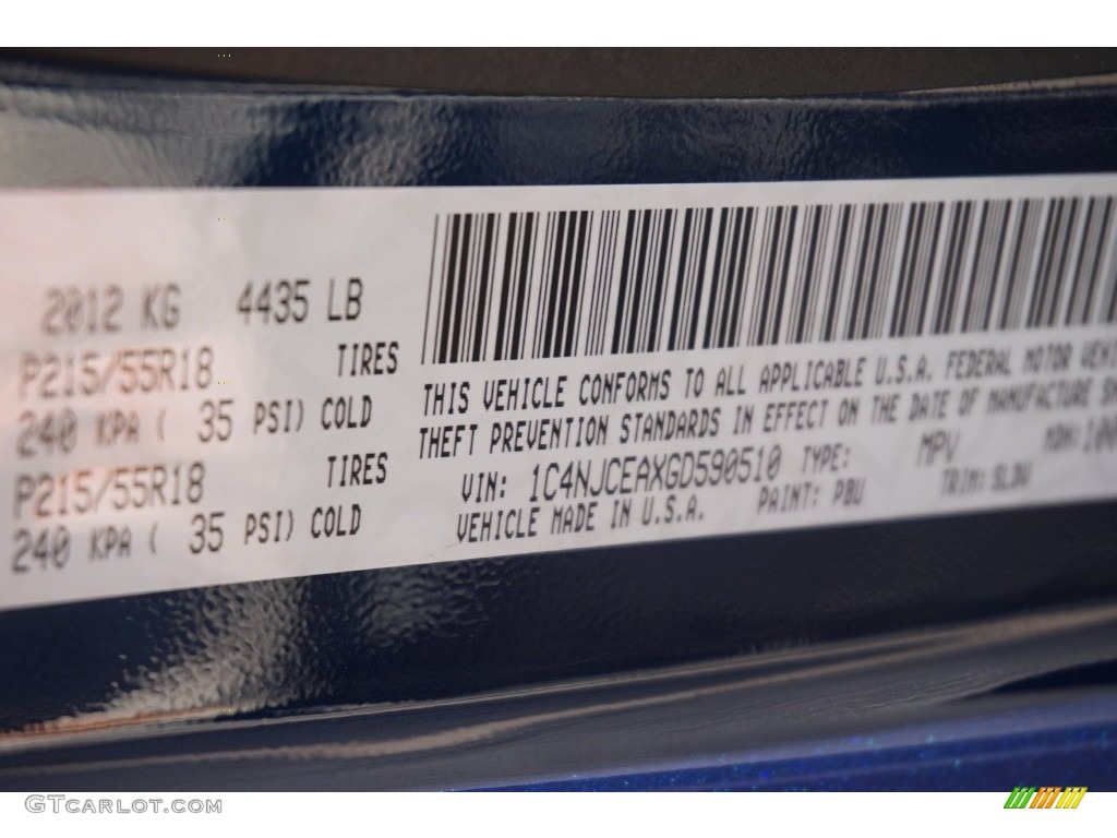 2016 Compass Color Code PBU for True Blue Pearl Photo #109519749