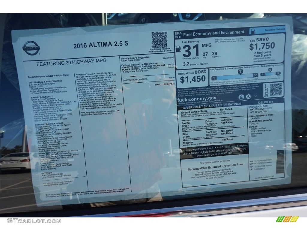 2016 Nissan Altima 2.5 S Window Sticker Photos