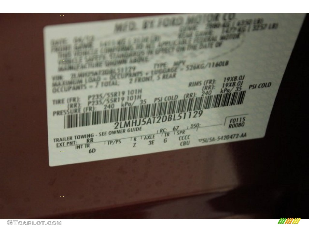 2013 MKT Color Code RR for Ruby Red Photo #109544062