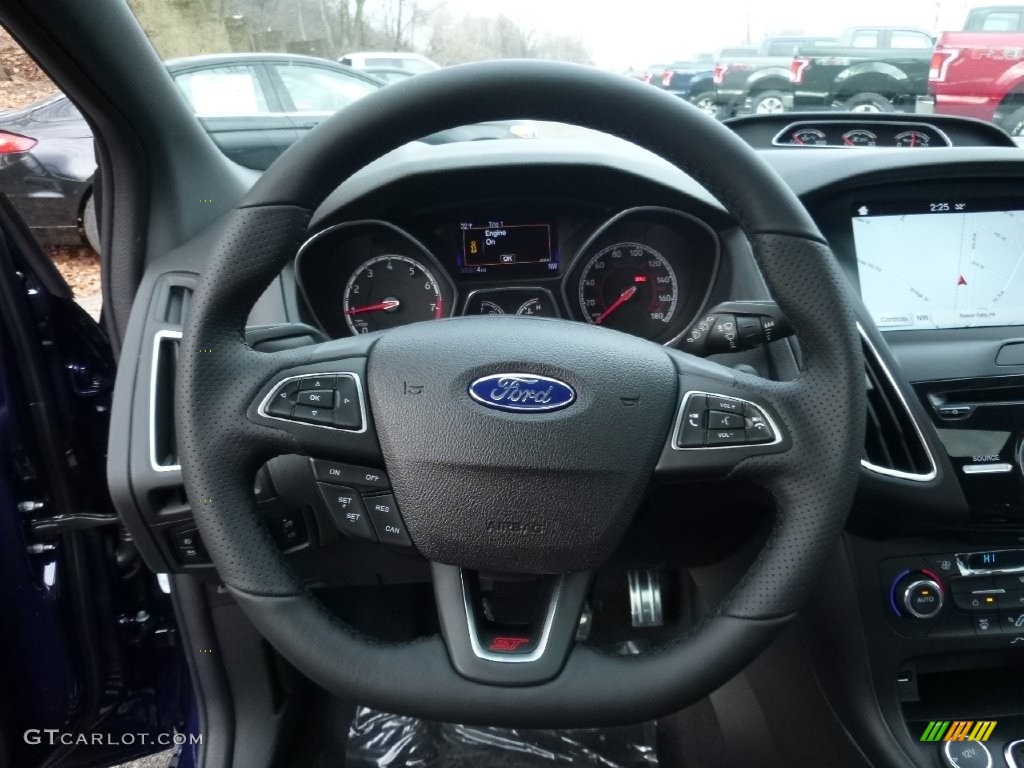 2016 Ford Focus ST Charcoal Black/Smoke Storm Partial Recaro Leather Steering Wheel Photo #109548811