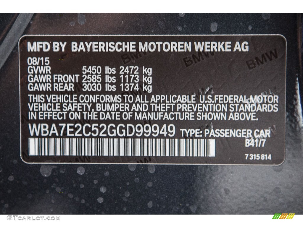 2016 BMW 7 Series 740i Sedan Color Code Photos