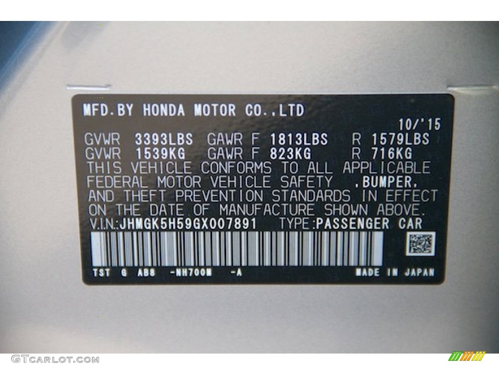 2016 Fit Color Code NH700M for Alabaster Silver Metallic Photo #109558962