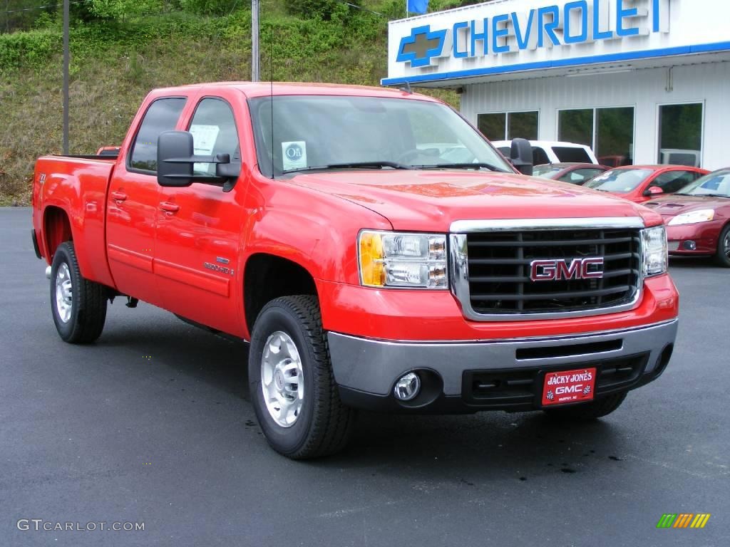 2009 Sierra 2500HD SLT Crew Cab 4x4 - Fire Red / Very Dark Cashmere/Light Cashmere photo #2