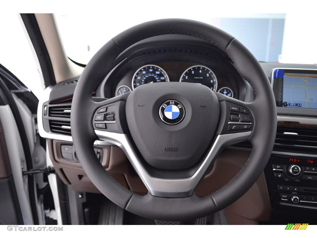 2016 BMW X5 xDrive40e Mocha Steering Wheel Photo #109586498