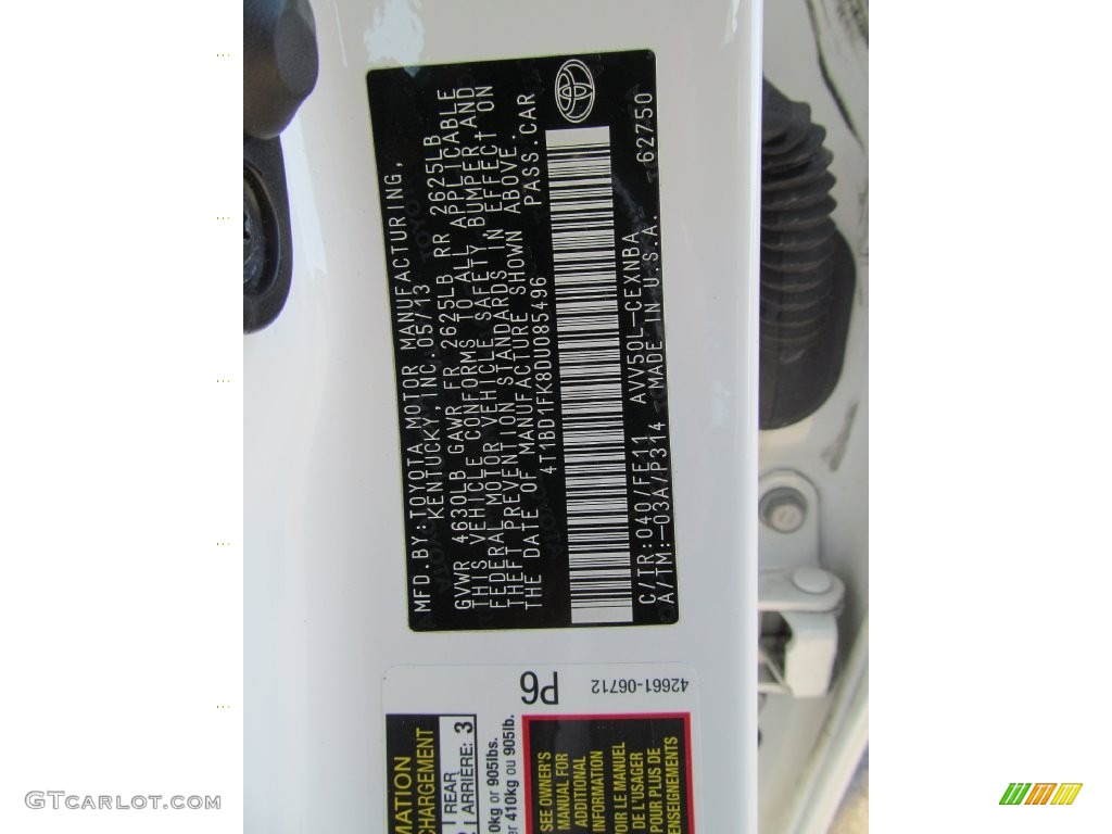 2013 Camry Hybrid LE - Super White / Light Gray photo #49