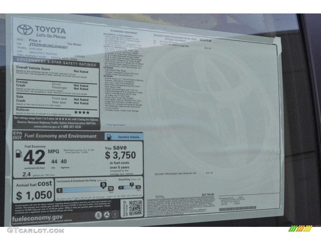 2016 Toyota Prius v Two Window Sticker Photo #109602299