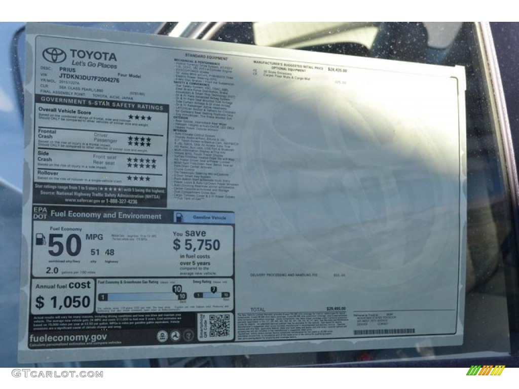 2015 Prius Four Hybrid - Sea Glass Pearl / Misty Gray photo #10