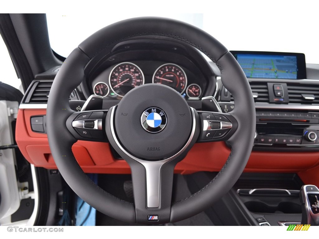 2016 BMW 4 Series 435i Convertible Coral Red Steering Wheel Photo #109645000