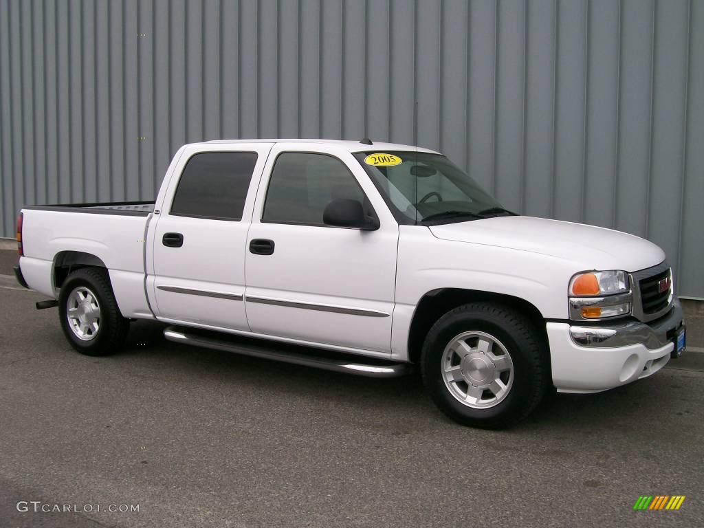 2005 Sierra 1500 SLE Crew Cab - Summit White / Pewter photo #1