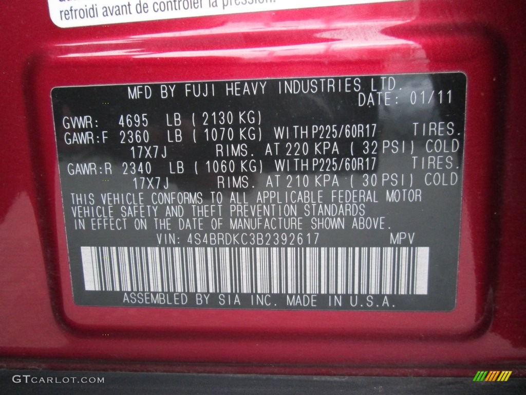 2011 Outback 3.6R Limited Wagon - Ruby Red Pearl / Warm Ivory photo #29