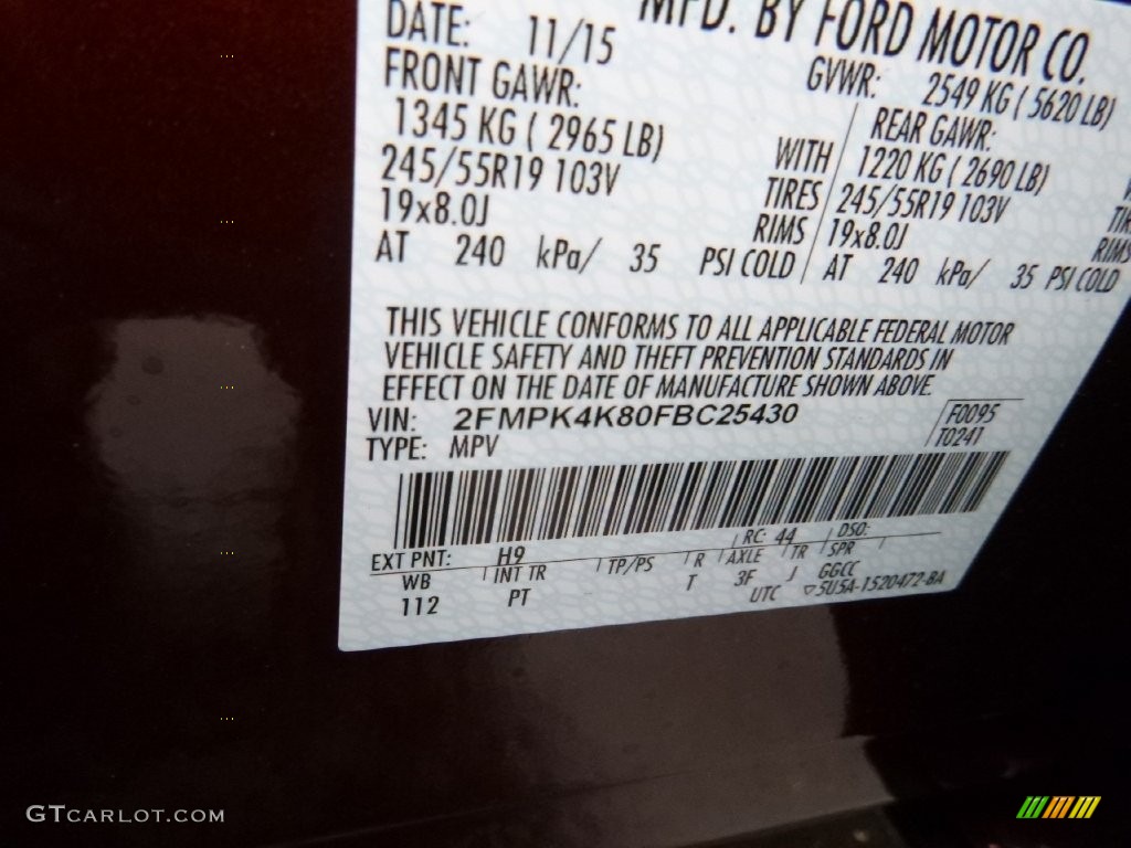 2015 Ford Edge Titanium AWD Color Code Photos