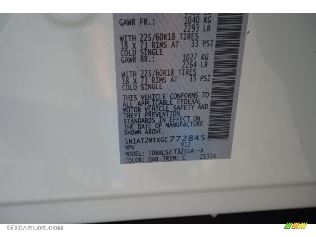 2016 Rogue Color Code QAB for Pearl White Photo #109735279