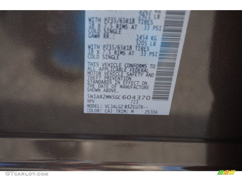 2016 Nissan Pathfinder SL Color Code Photos