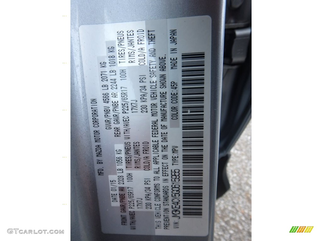 2016 CX-5 Color Code 45P for Sonic Silver Metallic Photo #109784465
