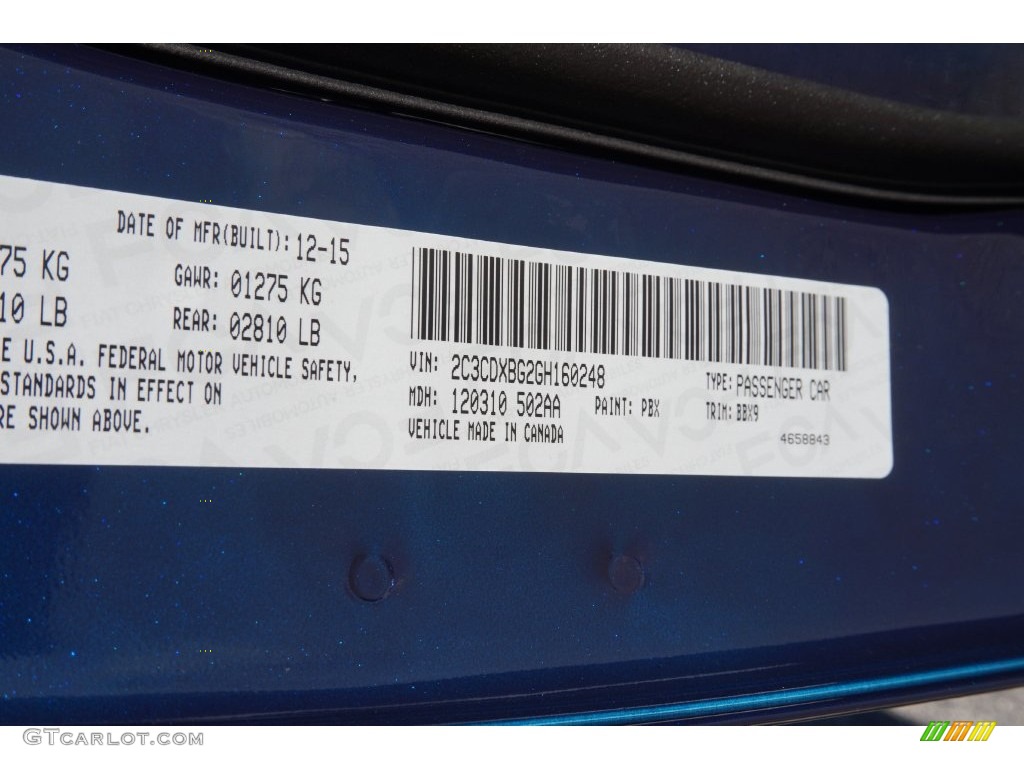 2016 Charger Color Code PBX for Jazz Blue Pearl Coat Photo #109800231