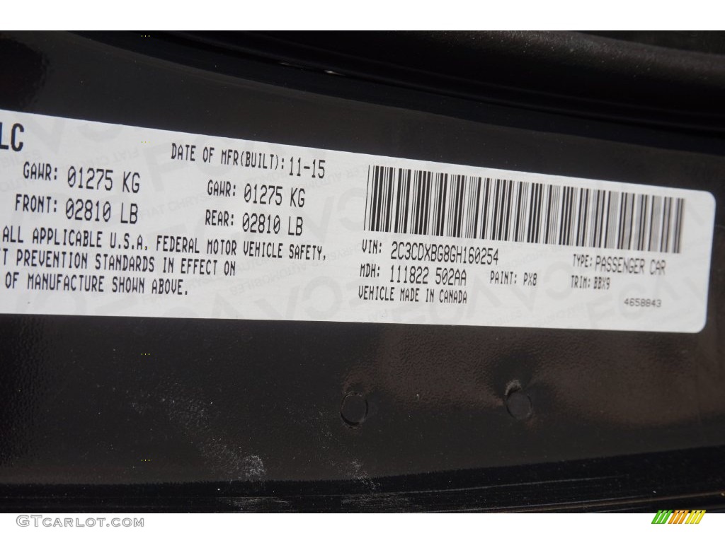 2016 Charger Color Code PX8 for Pitch Black Photo #109800725