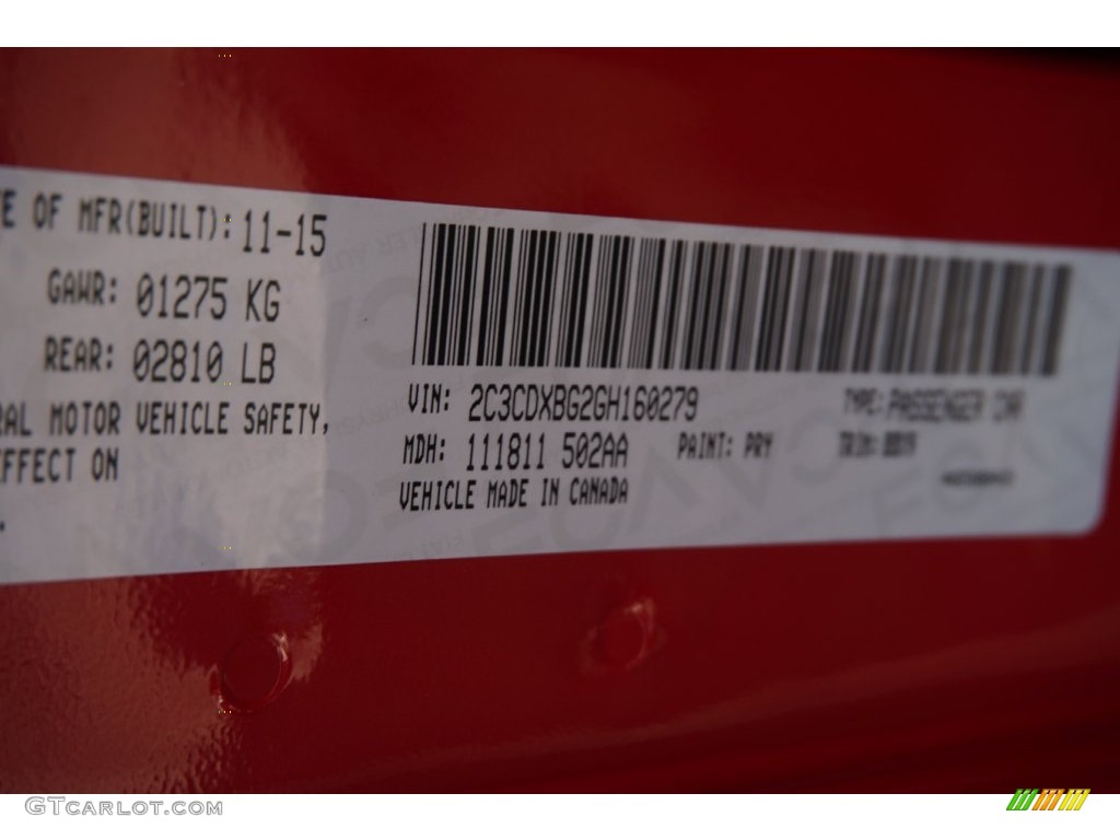 2016 Charger Color Code PRY for Redline Red Tri-coat Pearl Photo #109800939