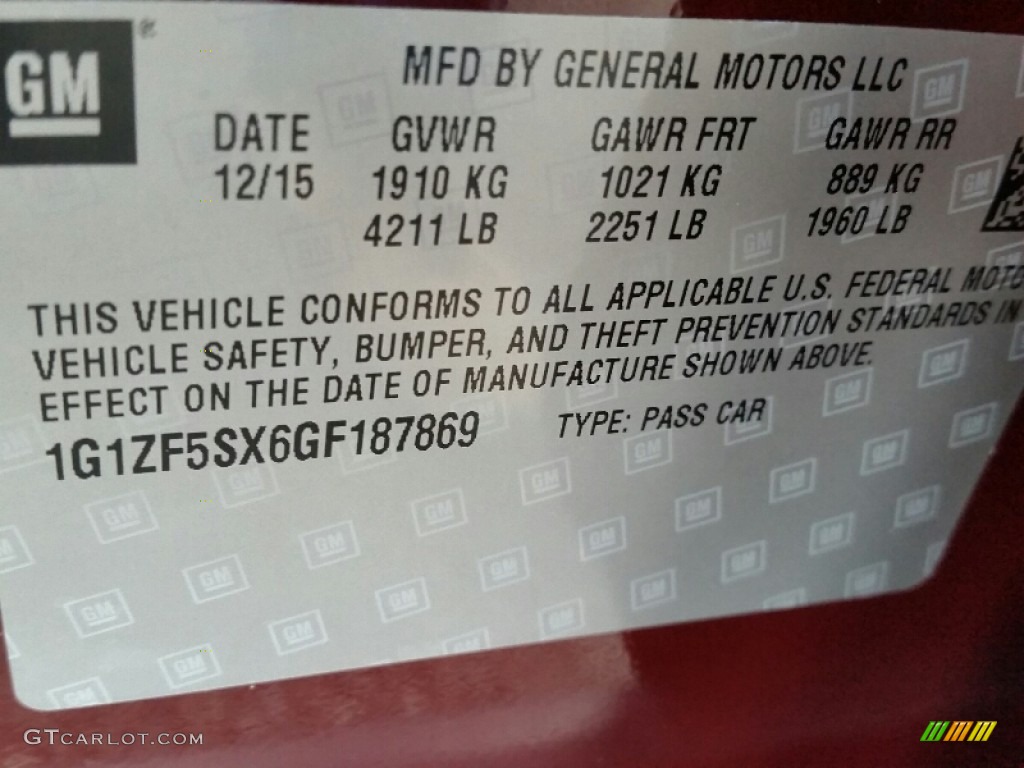 2016 Chevrolet Malibu LT Info Tag Photo #109814682