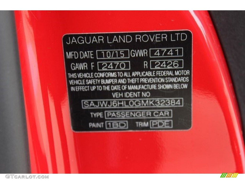 2016 Jaguar F-TYPE R Convertible Color Code Photos