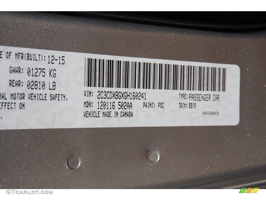 2016 Charger Color Code PSC for Billet Silver Metallic Photo #109835942