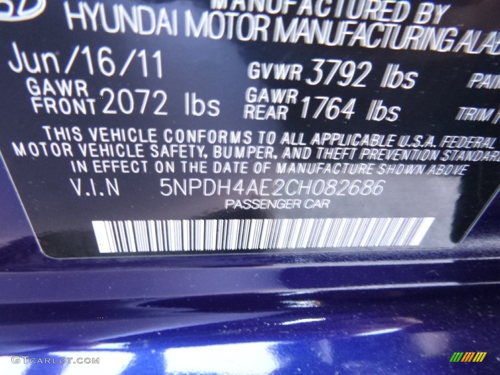 2012 Elantra GLS - Indigo Night Blue / Gray photo #25