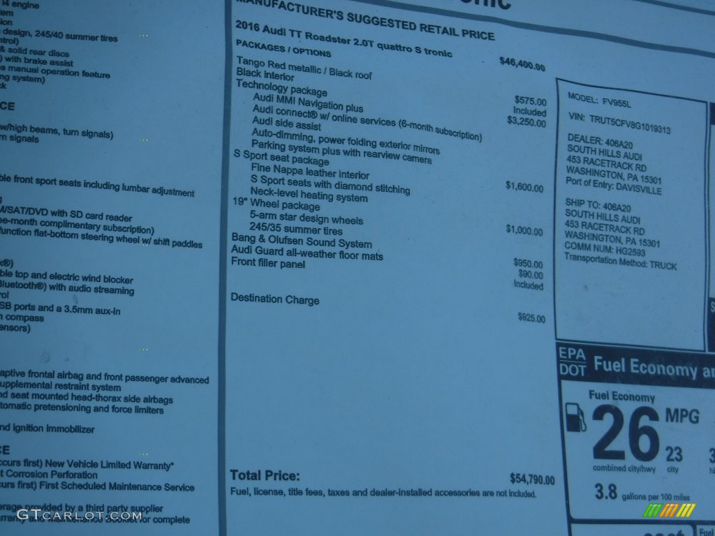 2016 TT 2.0T quattro Roadster - Tango Red Metallic / Black photo #12