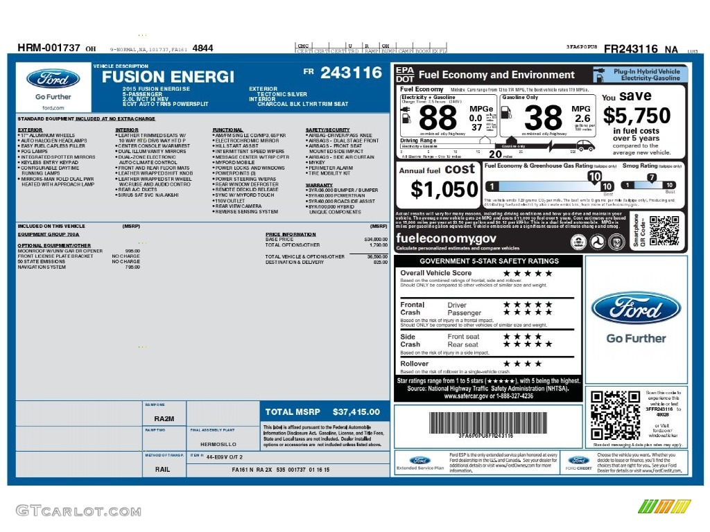 2015 Fusion Energi SE - Tectonic Silver Metallic / Charcoal Black photo #2