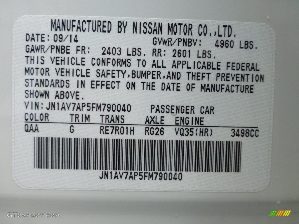 2015 Q50 Color Code QAA for Moonlight White Photo #109961387