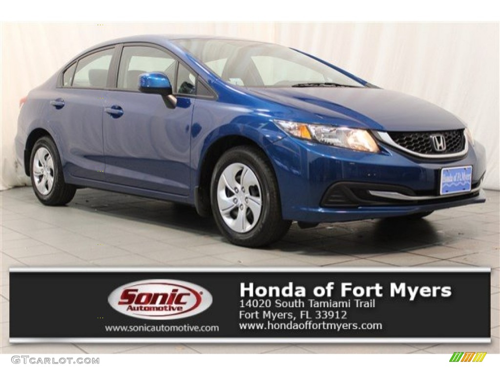 2013 Civic LX Sedan - Dyno Blue Pearl / Gray photo #1