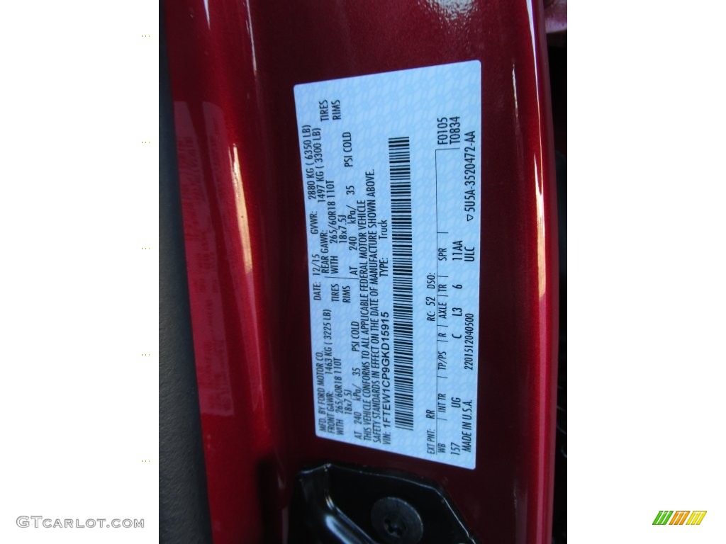 2016 F150 XLT SuperCrew - Ruby Red / Medium Earth Gray photo #34